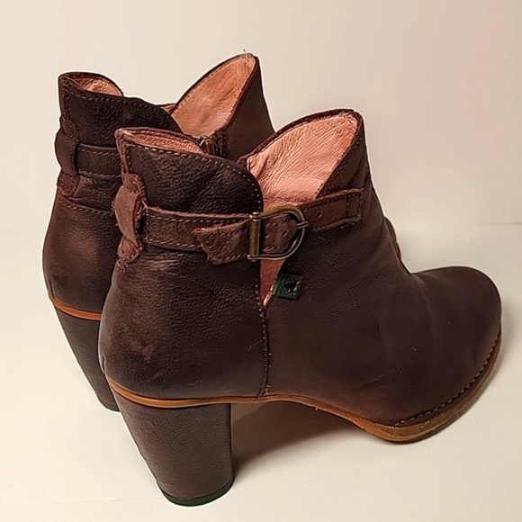 El Naturalista Colibri Bootie Ankle Boots Block Heels Side Zip Brown Leather 40 - Picture 5 of 16
